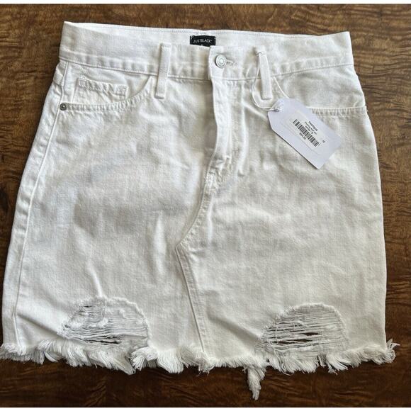 NWT Just Black white denim A-Line Skirt - Women's Sz S Distressed - Picture 1 of 5